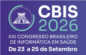 Logotipo do CBIS 2026 com ilustração da Catedral de Brasília e os dizeres: XXI Congresso Brasileiro de Informática em Saúde, de 23 a 25 de setembro.